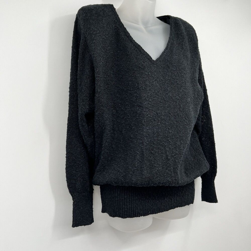 VTG Zonda Nellis Hattie Sweater M Black Metallic Dolman Sleeve Pullover